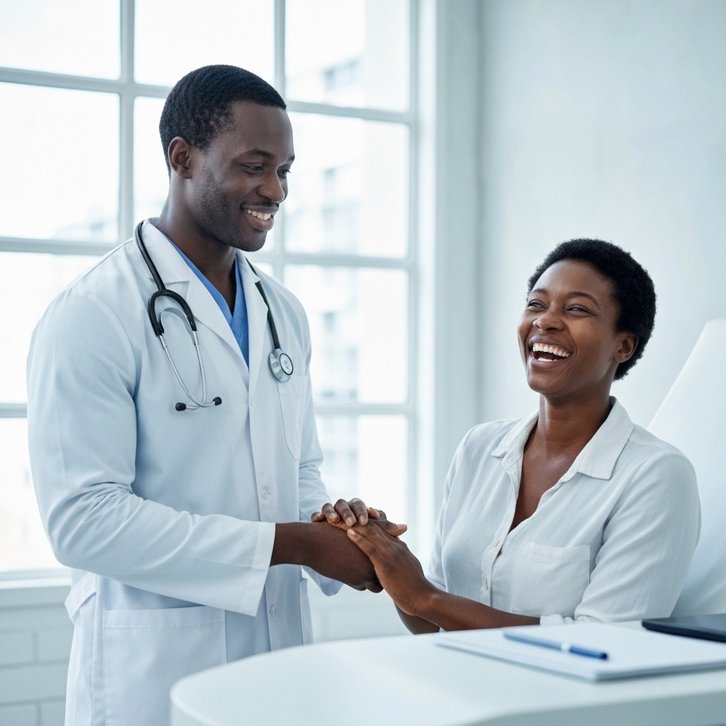 Médecin et patient congolais souriants